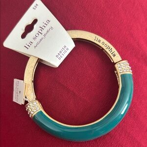 Lia Sophia Gold-Tone Bracelet with Teal Enamel and Crystal Caps